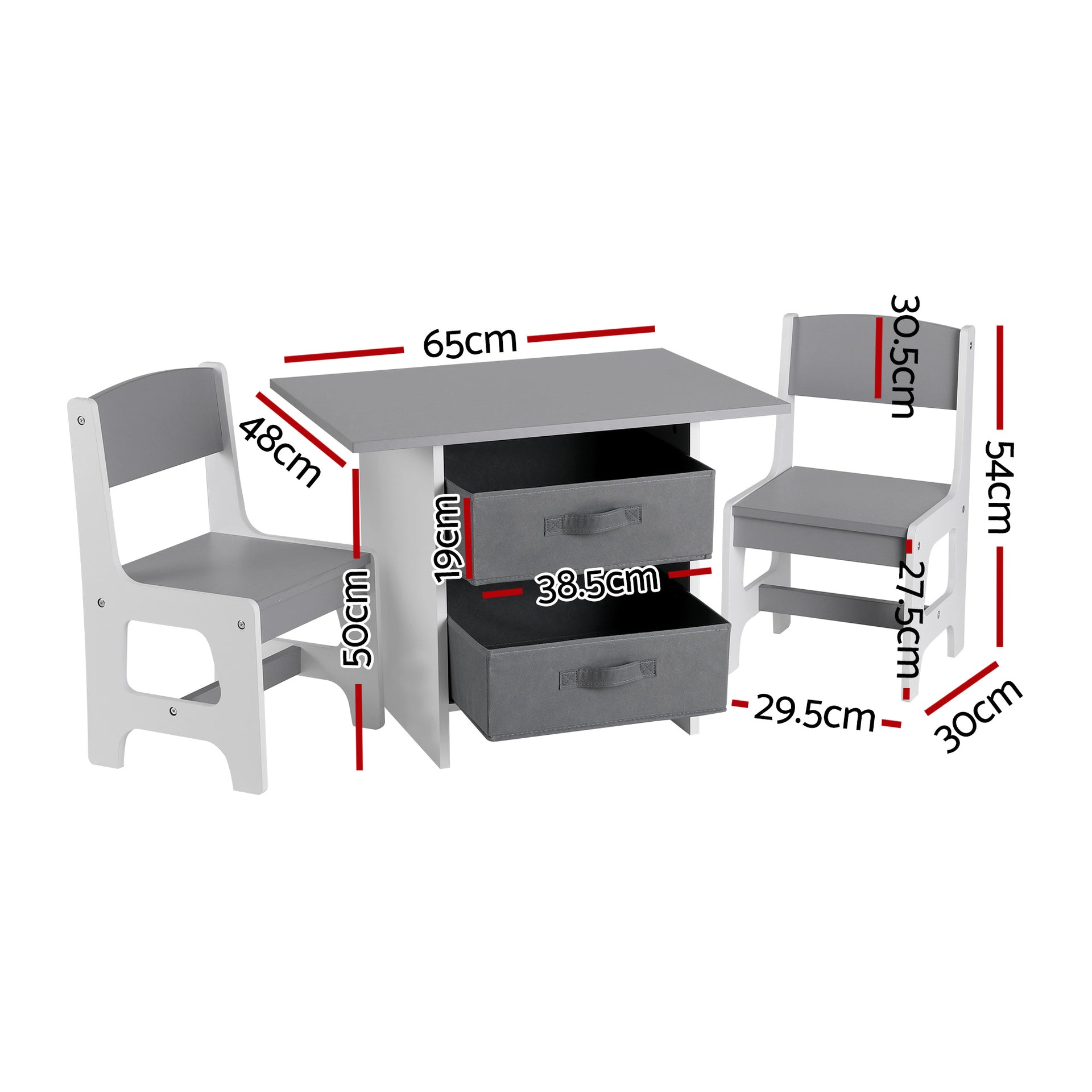 Keezi Kids Table and 2 Chairs Set Wooden Activity Table wit 2 Storage Drawers, Toddler Table and Chair Set for Children Drawing, Reading, Crafts, Eating, Grey Awezingly