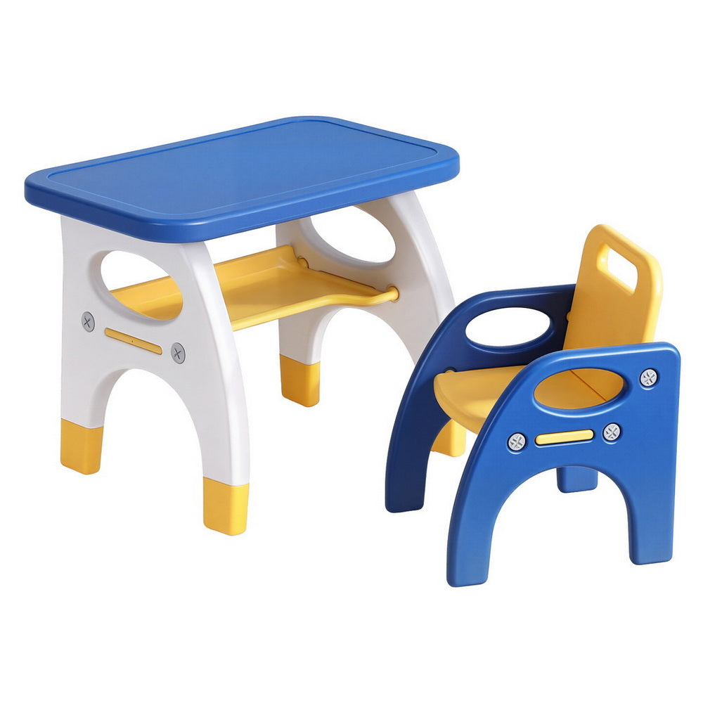 Keezi Kids Table and Chair Set HDPE Toddler Activity Play Set Blue/Yellow Awezingly