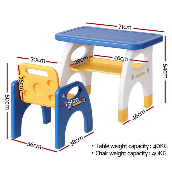 Keezi Kids Table and Chair Set HDPE Toddler Activity Play Set Blue/Yellow Awezingly