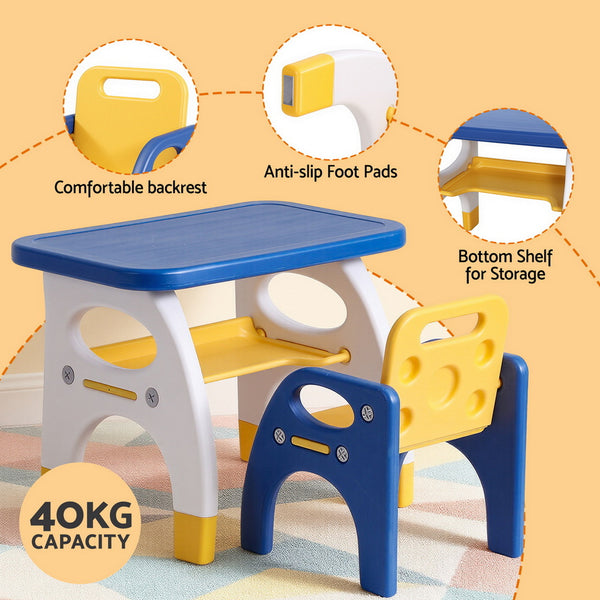 Keezi Kids Table and Chair Set HDPE Toddler Activity Play Set Blue/Yellow Awezingly