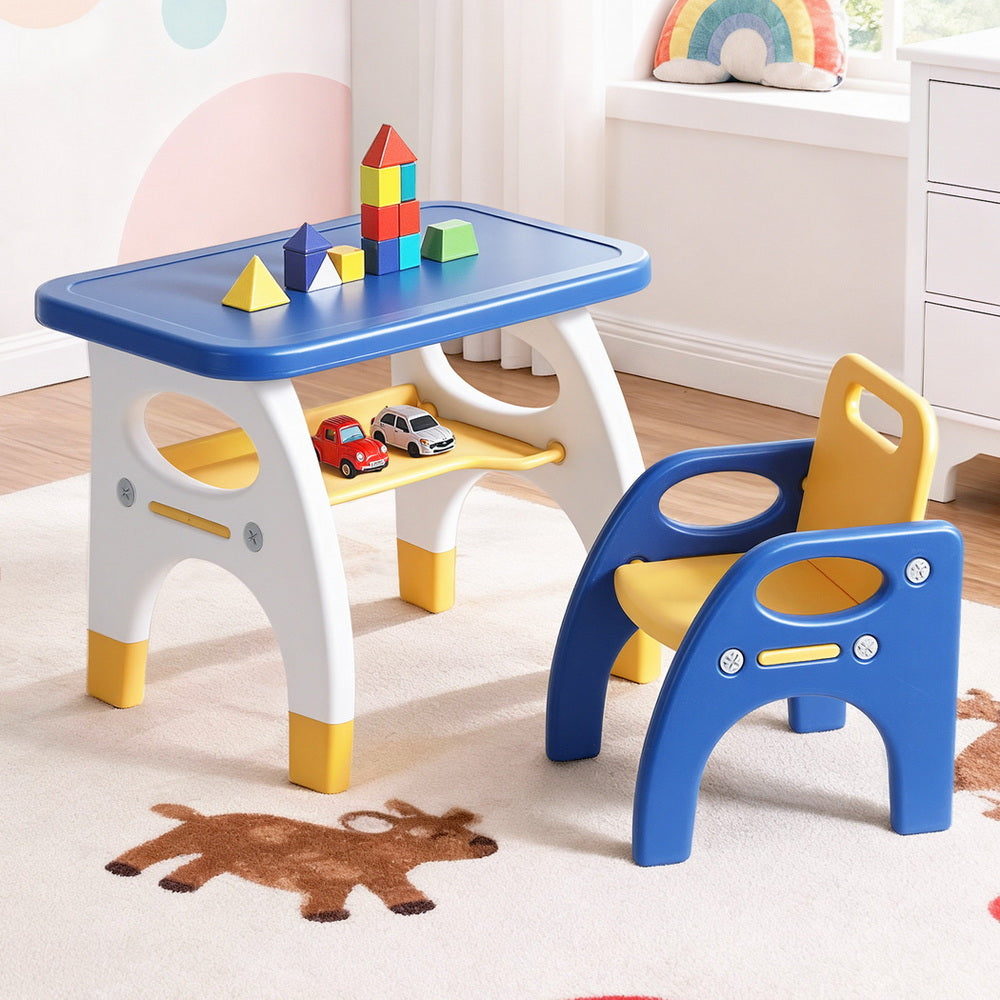 Keezi Kids Table and Chair Set HDPE Toddler Activity Play Set Blue/Yellow Awezingly