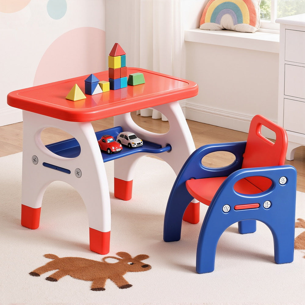 Keezi Kids Table and Chair Set HDPE Toddler Activity Play Set Orange/Yellow Awezingly