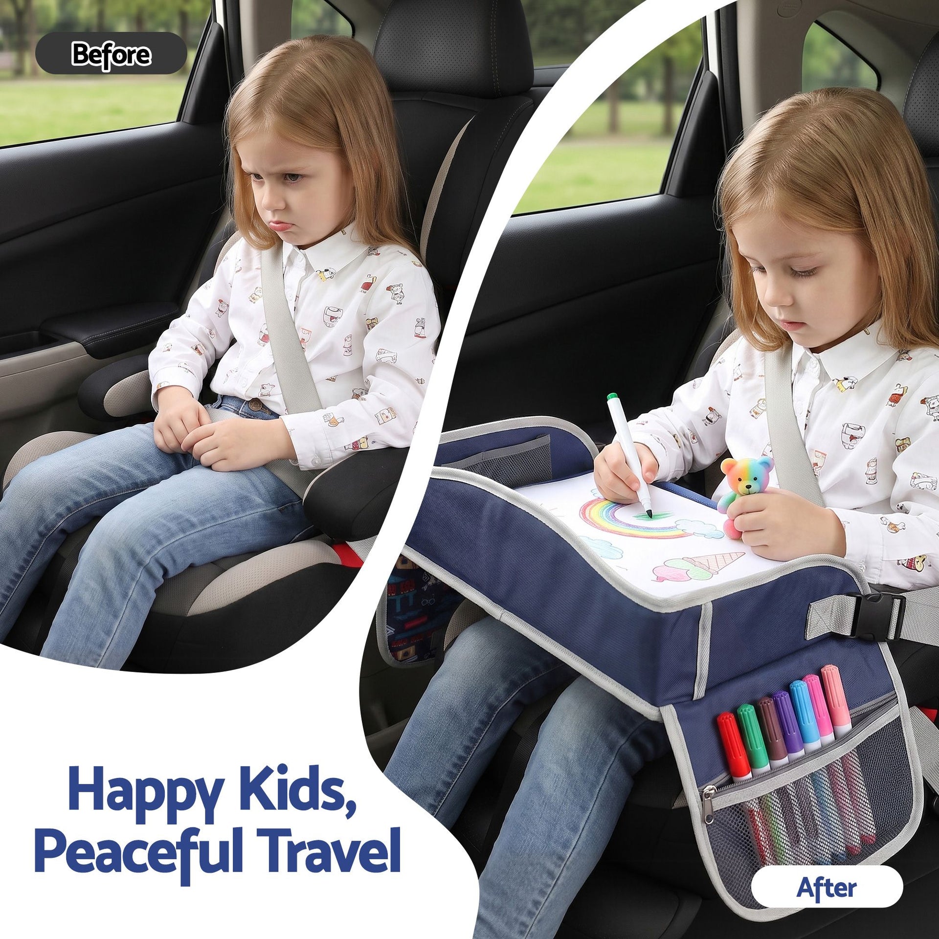 Keezi Kids Travel Tray Car Seat Lap Desk Portable Car Desk Organiser for Car & Airplane Blue Awezingly