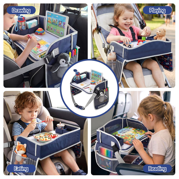 Keezi Kids Travel Tray Car Seat Lap Desk Portable Car Desk Organiser for Car & Airplane Blue Awezingly