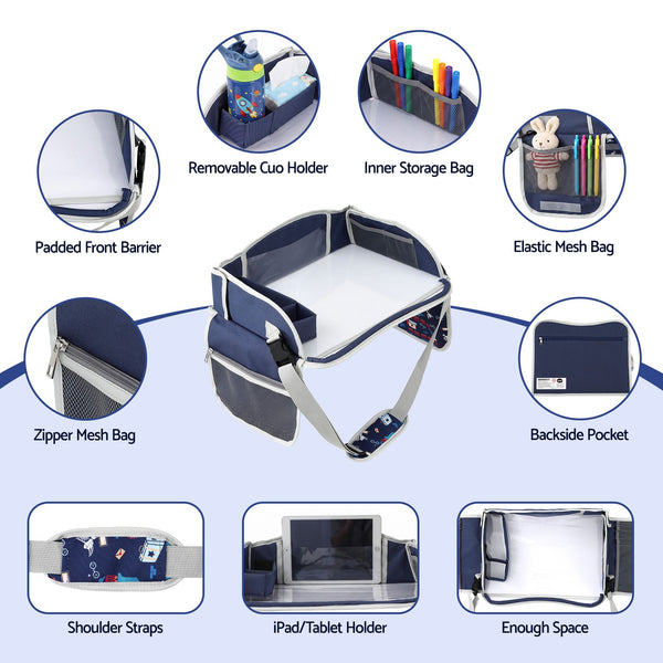 Keezi Kids Travel Tray Car Seat Lap Desk Portable Car Desk Organiser for Car & Airplane Blue Awezingly