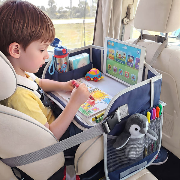 Keezi Kids Travel Tray Car Seat Lap Desk Portable Car Desk Organiser for Car & Airplane Blue Awezingly