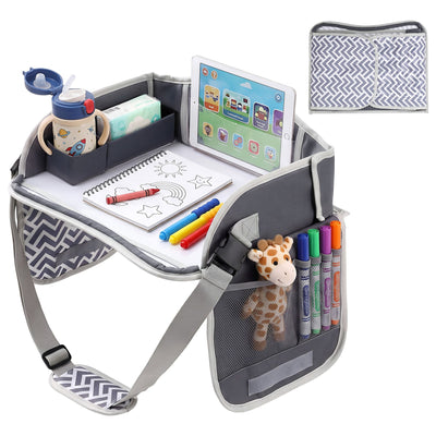Keezi Kids Travel Tray Car Seat Lap Desk Portable Car Desk Organiser for Car & Airplane Grey