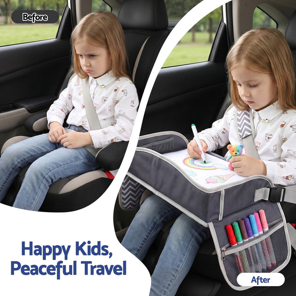 Keezi Kids Travel Tray Car Seat Lap Desk Portable Car Desk Organiser for Car & Airplane Grey Awezingly
