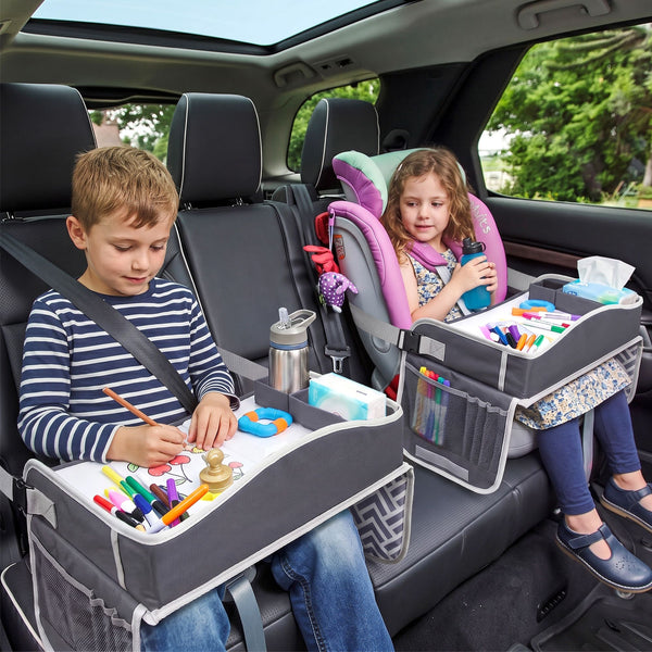 Keezi Kids Travel Tray Car Seat Lap Desk Portable Car Desk Organiser for Car & Airplane Grey Awezingly