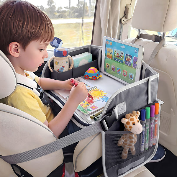 Keezi Kids Travel Tray Car Seat Lap Desk Portable Car Desk Organiser for Car & Airplane Grey Awezingly