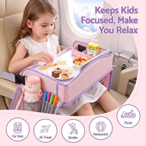 Keezi Kids Travel Tray Car Seat Lap Desk Portable Car Desk Organiser for Car & Airplane Pink Awezingly