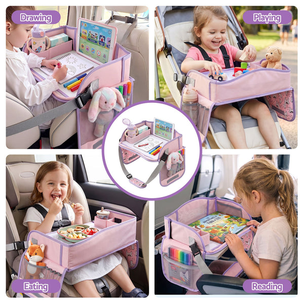 Keezi Kids Travel Tray Car Seat Lap Desk Portable Car Desk Organiser for Car & Airplane Pink Awezingly