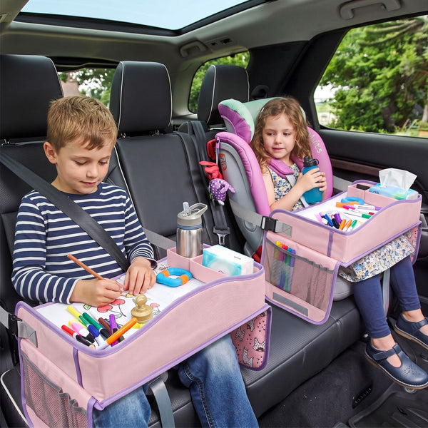 Keezi Kids Travel Tray Car Seat Lap Desk Portable Car Desk Organiser for Car & Airplane Pink Awezingly