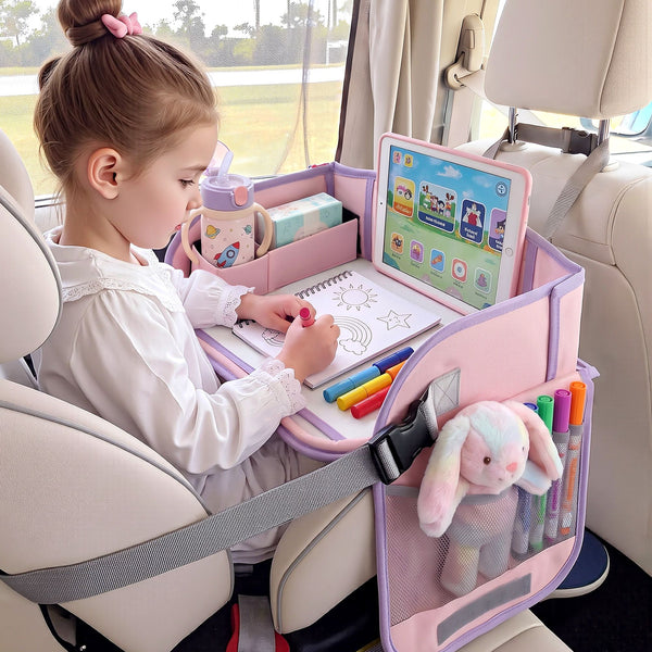 Keezi Kids Travel Tray Car Seat Lap Desk Portable Car Desk Organiser for Car & Airplane Pink Awezingly