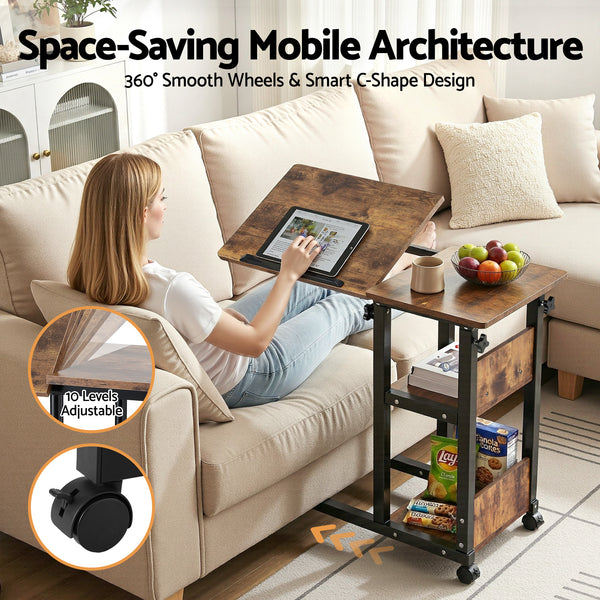 Artiss 3 Tier Adjustable Laptop Desk Tiltable Mobile Side Table Wheels Awezingly