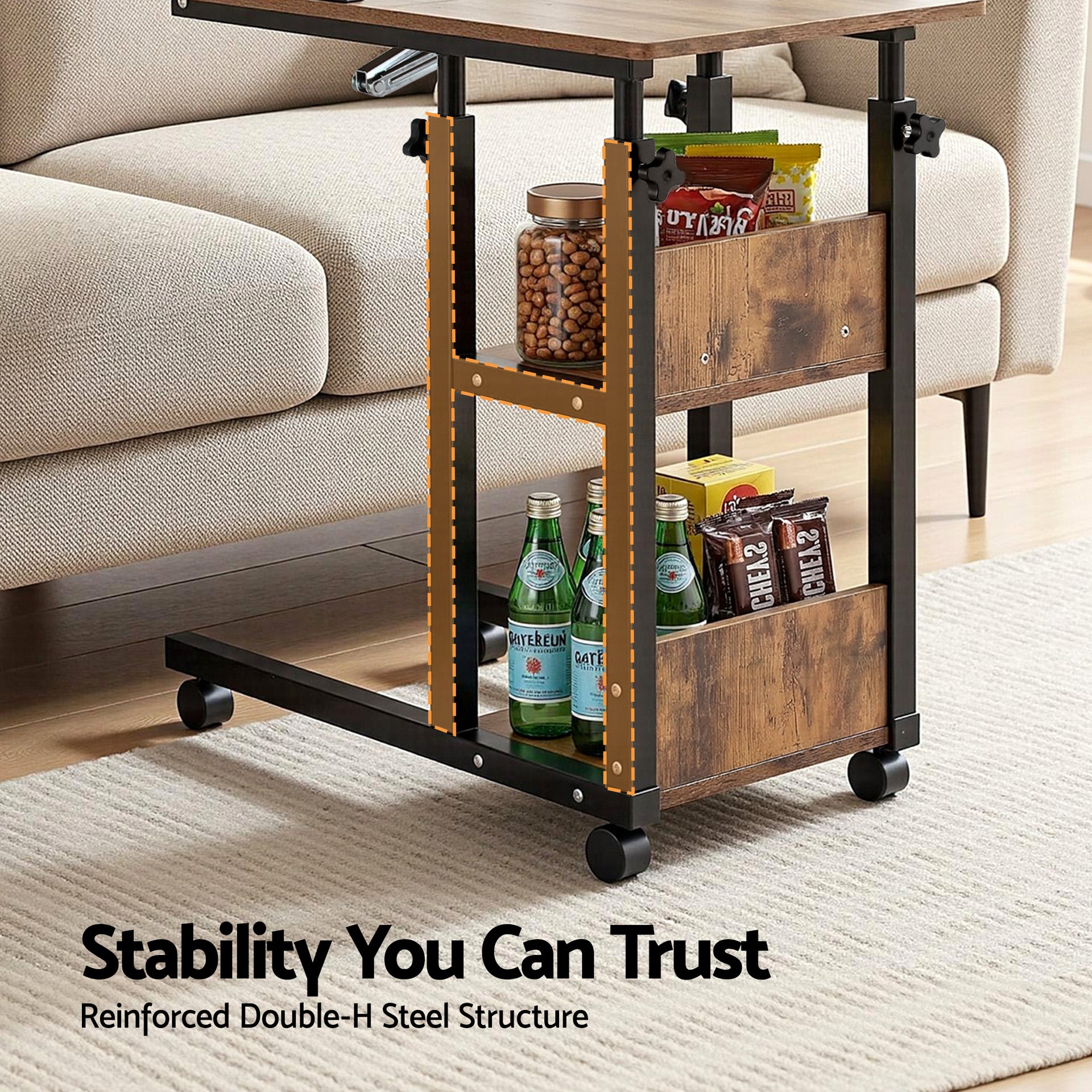 Artiss 3 Tier Adjustable Laptop Desk Tiltable Mobile Side Table Wheels Awezingly