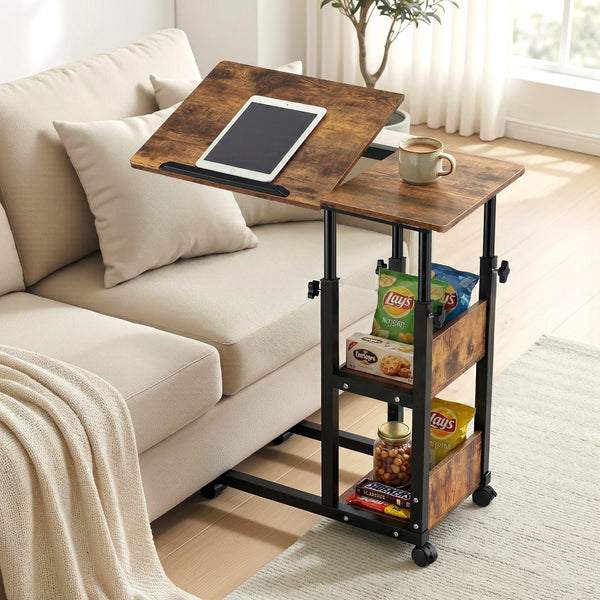 Artiss 3 Tier Adjustable Laptop Desk Tiltable Mobile Side Table Wheels Awezingly