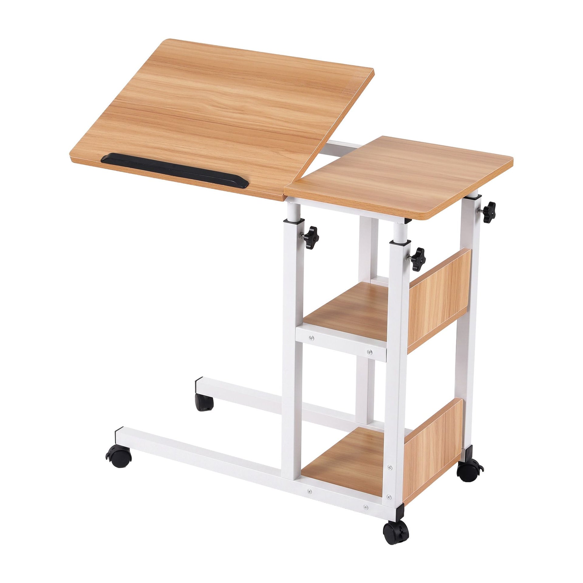 Artiss 3 Tier Adjustable Laptop Desk Tiltable Mobile Side Table Wheels Oak Artiss