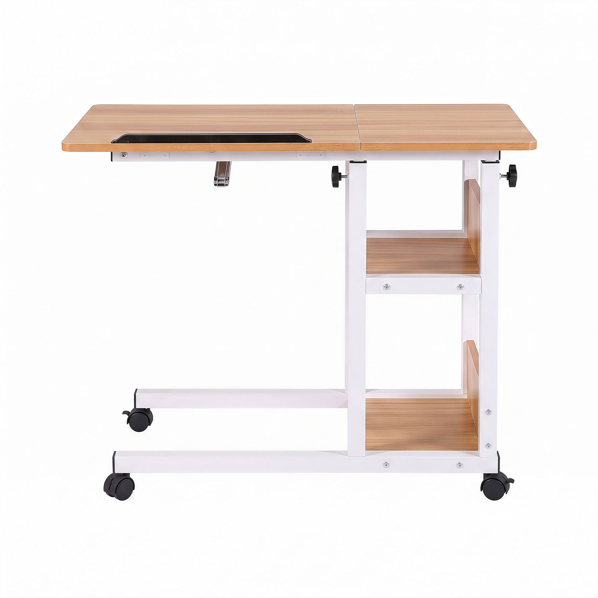 Artiss 3 Tier Adjustable Laptop Desk Tiltable Mobile Side Table Wheels Oak Artiss
