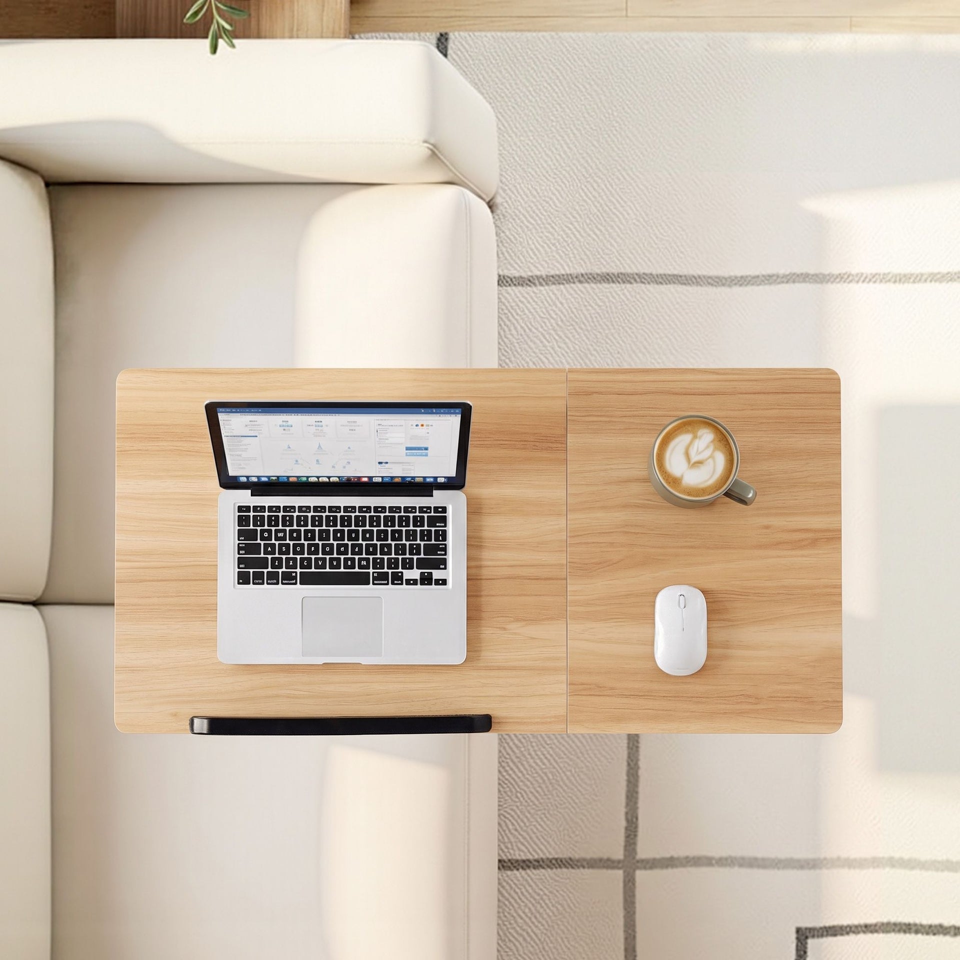 Artiss 3 Tier Adjustable Laptop Desk Tiltable Mobile Side Table Wheels Oak Artiss