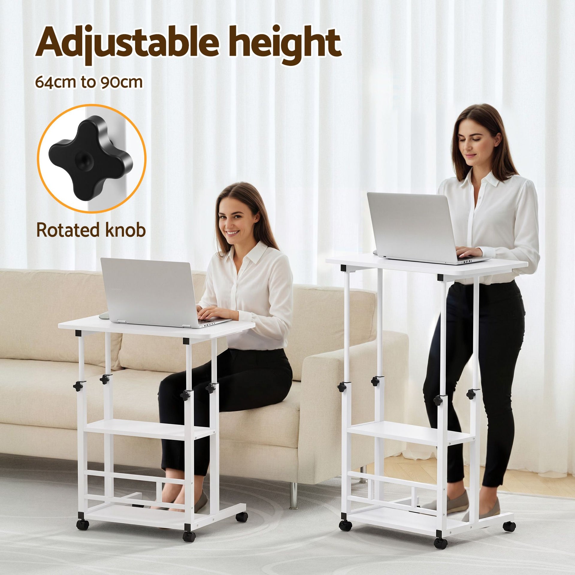 Artiss Laptop Desk Height Adjustable Mobile Workstation Computer Desks 60CM White Artiss