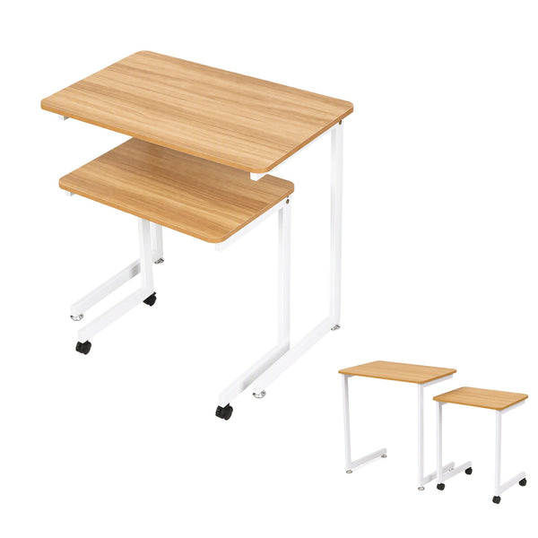 Artiss Mobile Laptop Desk Set 2-In-1 C-Shaped Nesting Table Oak Awezingly
