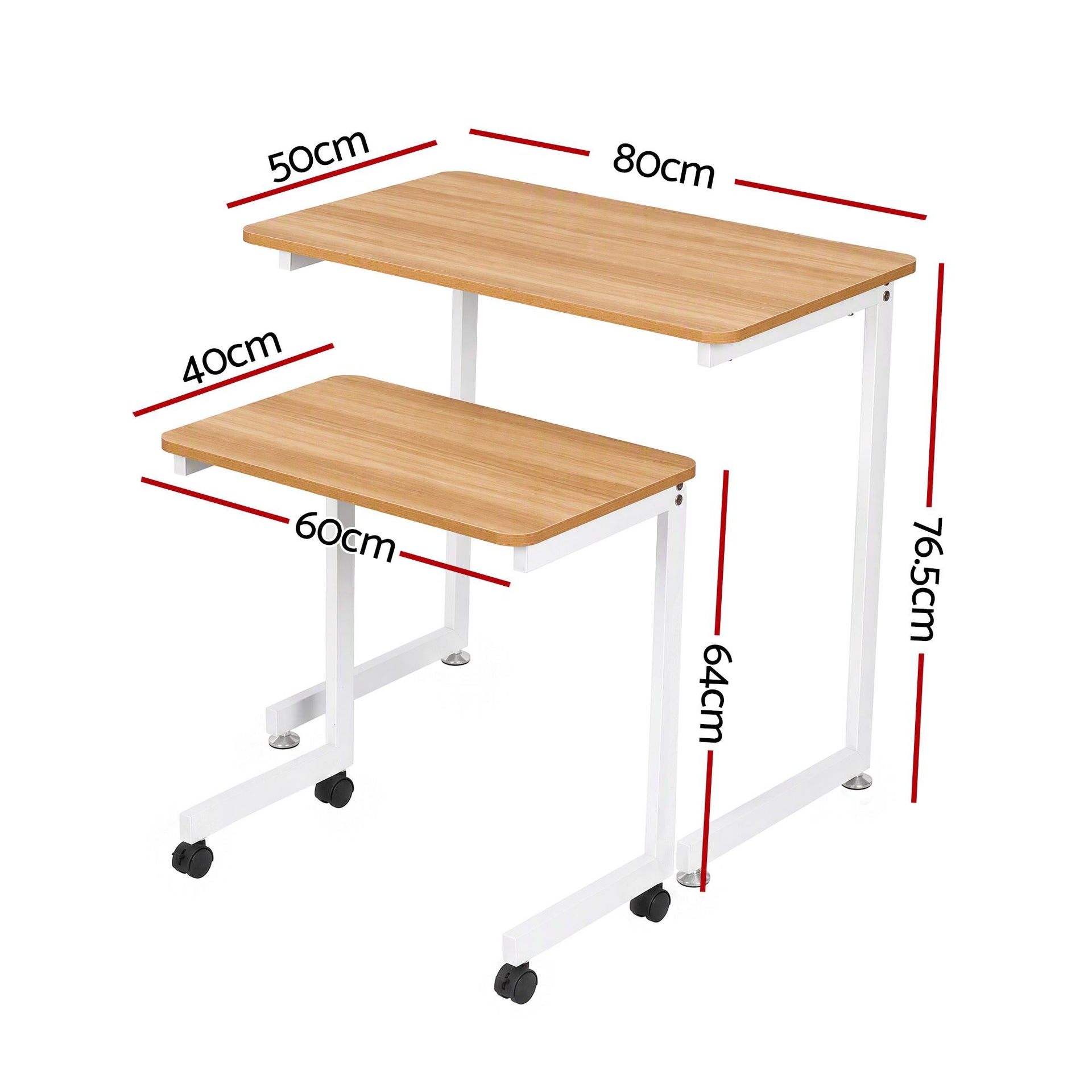 Artiss Mobile Laptop Desk Set 2-In-1 C-Shaped Nesting Table Oak Awezingly