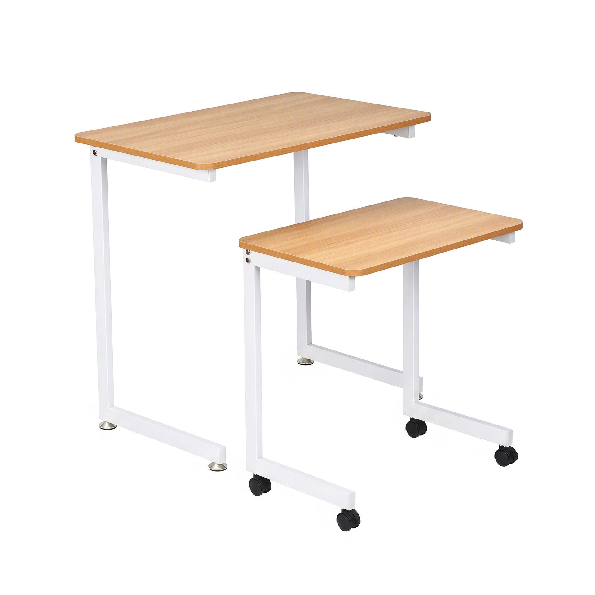 Artiss Mobile Laptop Desk Set 2-In-1 C-Shaped Nesting Table Oak Awezingly