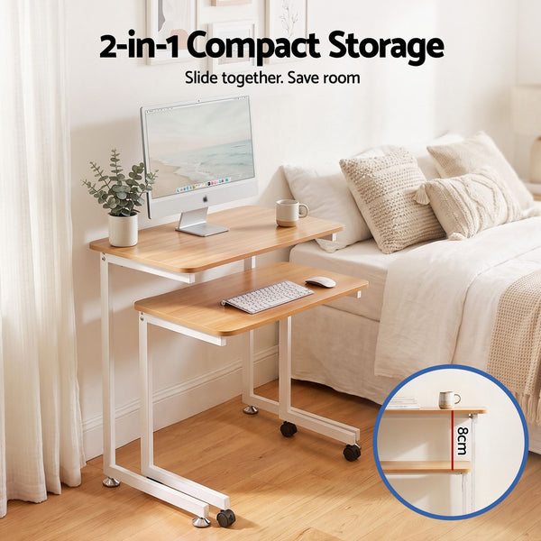Artiss Mobile Laptop Desk Set 2-In-1 C-Shaped Nesting Table Oak Awezingly