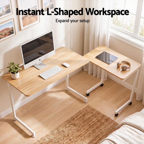 Artiss Mobile Laptop Desk Set 2-In-1 C-Shaped Nesting Table Oak Awezingly