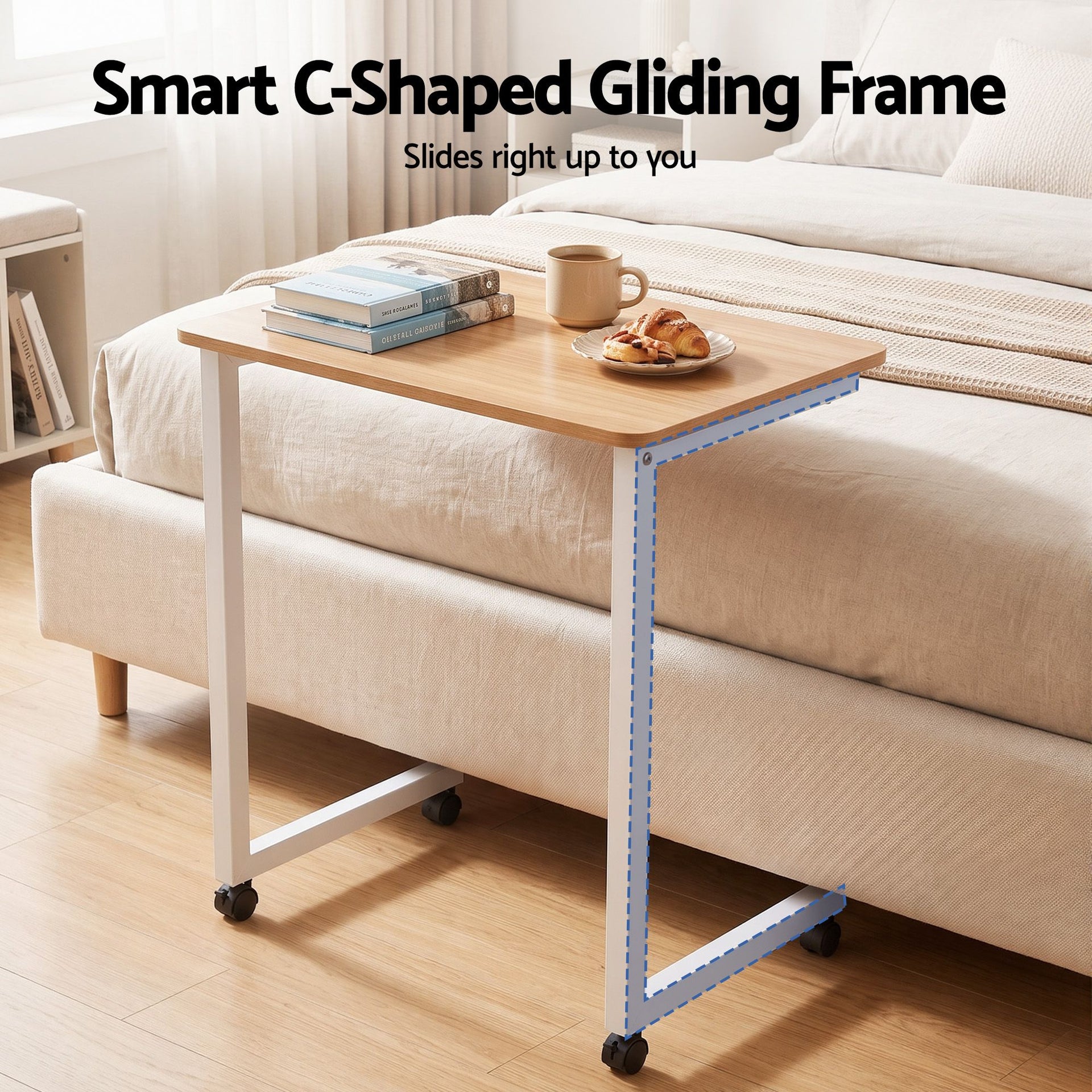 Artiss Mobile Laptop Desk Set 2-In-1 C-Shaped Nesting Table Oak Awezingly
