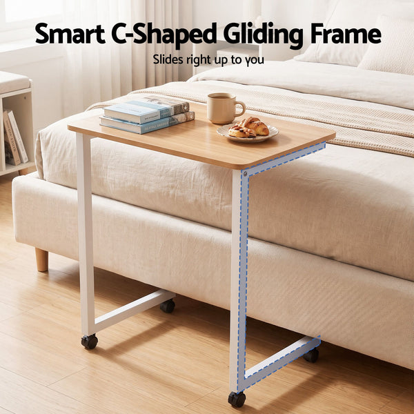 Artiss Mobile Laptop Desk Set 2-In-1 C-Shaped Nesting Table Oak Awezingly