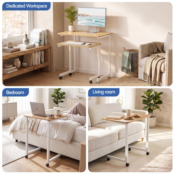 Artiss Mobile Laptop Desk Set 2-In-1 C-Shaped Nesting Table Oak Awezingly