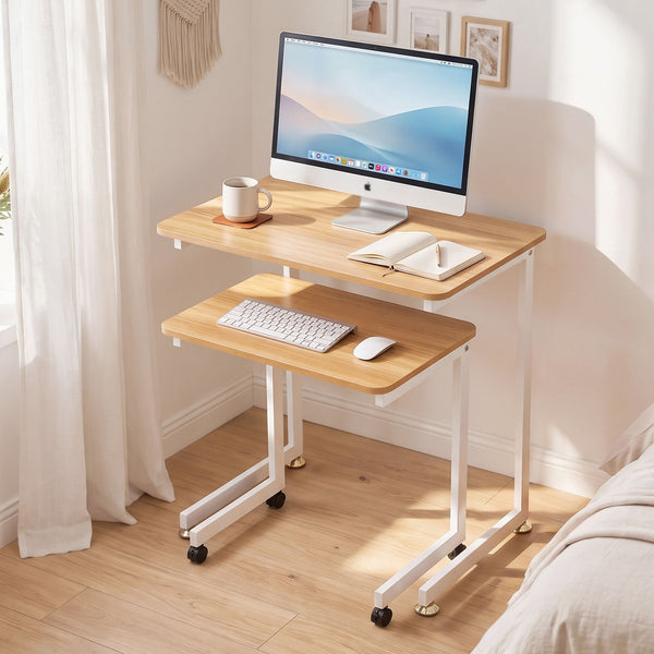 Artiss Mobile Laptop Desk Set 2-In-1 C-Shaped Nesting Table Oak Awezingly