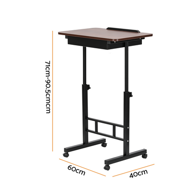 Artiss Adjustable Laptop Desk Mobile Bedside Table Hidden Storage Walnut