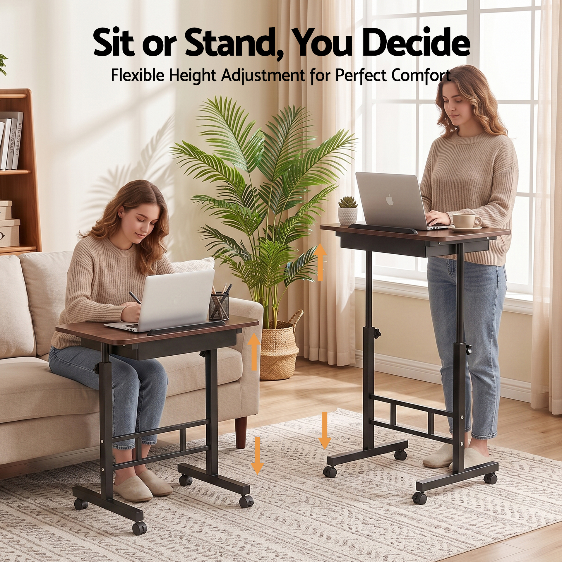 Artiss Adjustable Laptop Desk Mobile Bedside Table Hidden Storage Walnut Awezingly