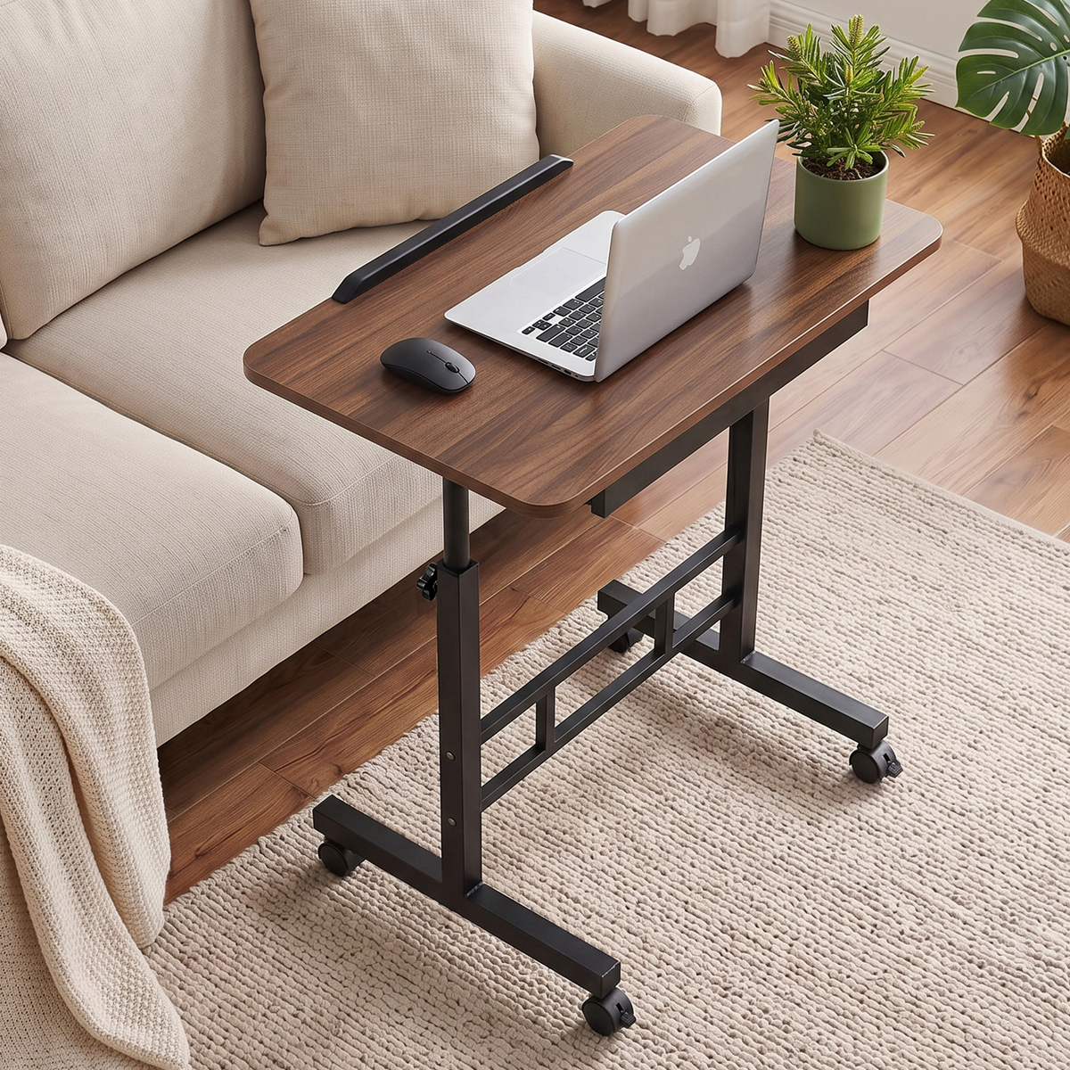 Artiss Adjustable Laptop Desk Mobile Bedside Table Hidden Storage Walnut Awezingly