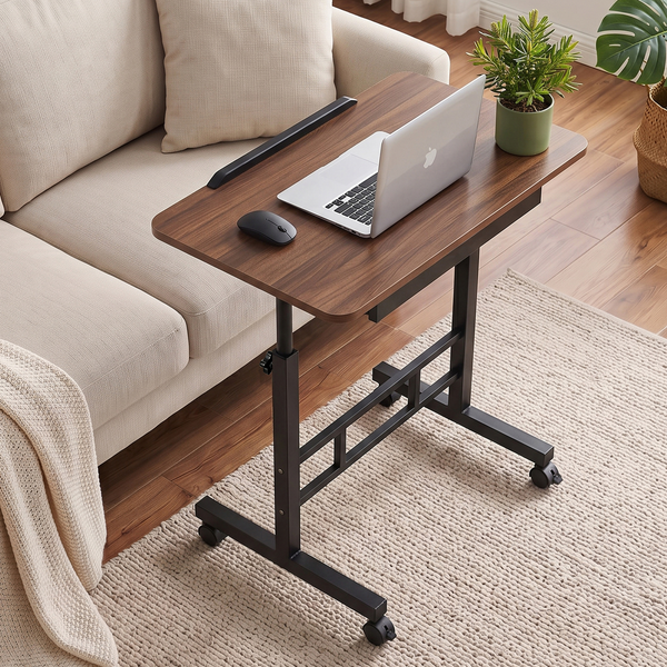 Artiss Adjustable Laptop Desk Mobile Bedside Table Hidden Storage Walnut Awezingly