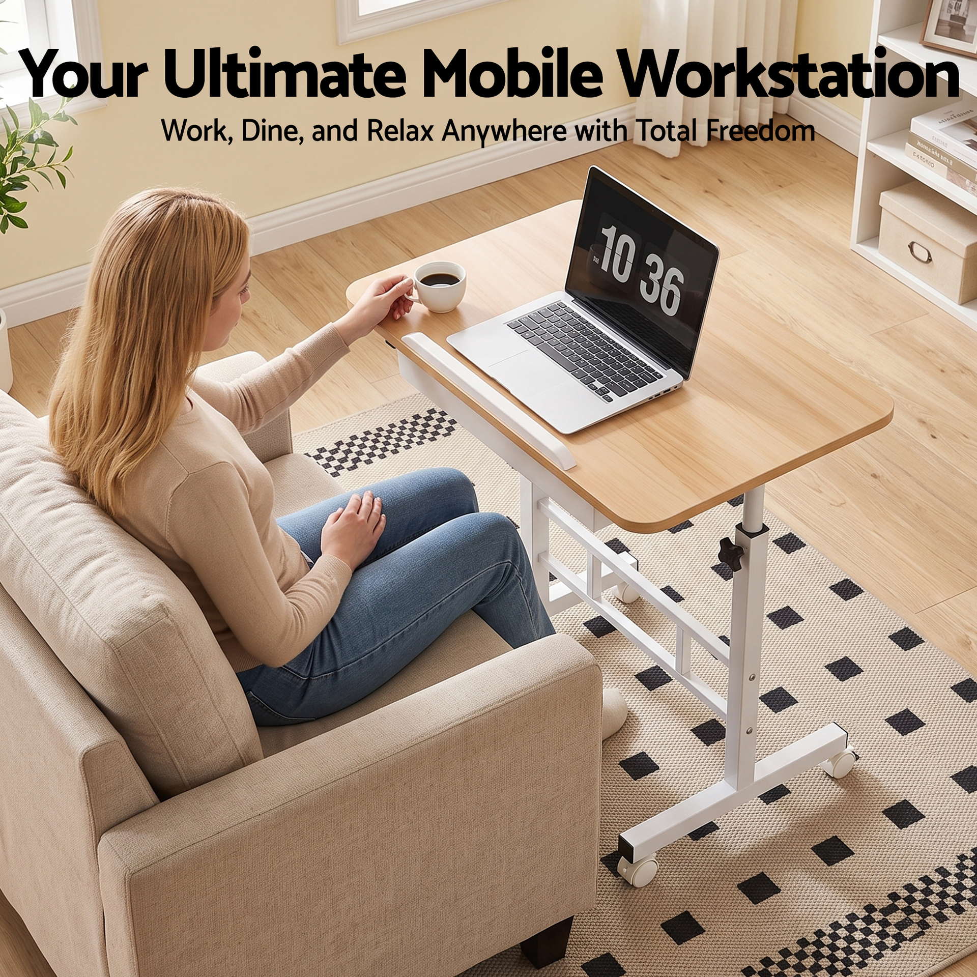 Artiss Adjustable Laptop Desk Mobile Bedside Table Hidden Storage Wood Awezingly