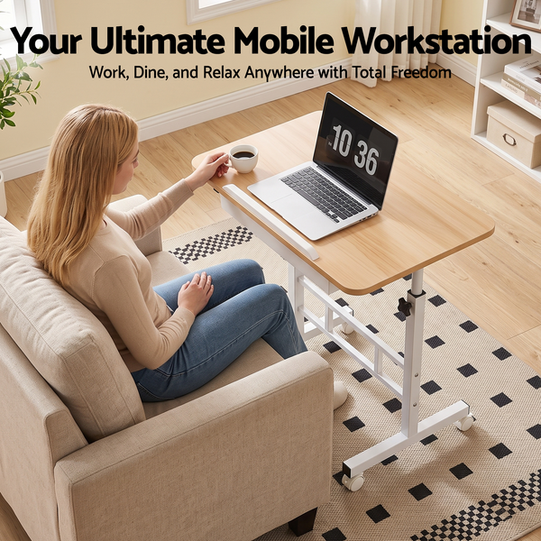 Artiss Adjustable Laptop Desk Mobile Bedside Table Hidden Storage Wood Awezingly