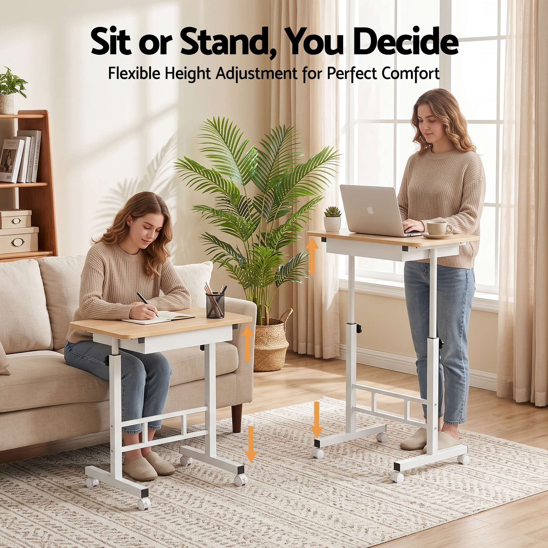 Artiss Adjustable Laptop Desk Mobile Bedside Table Hidden Storage Wood Awezingly
