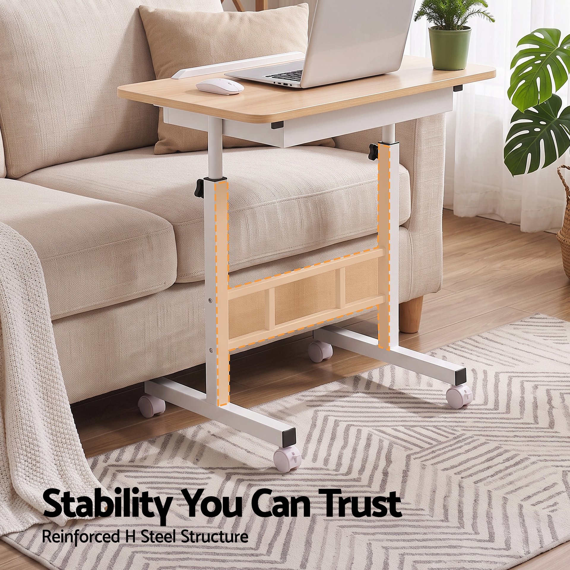 Artiss Adjustable Laptop Desk Mobile Bedside Table Hidden Storage Wood Awezingly