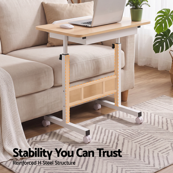 Artiss Adjustable Laptop Desk Mobile Bedside Table Hidden Storage Wood Awezingly
