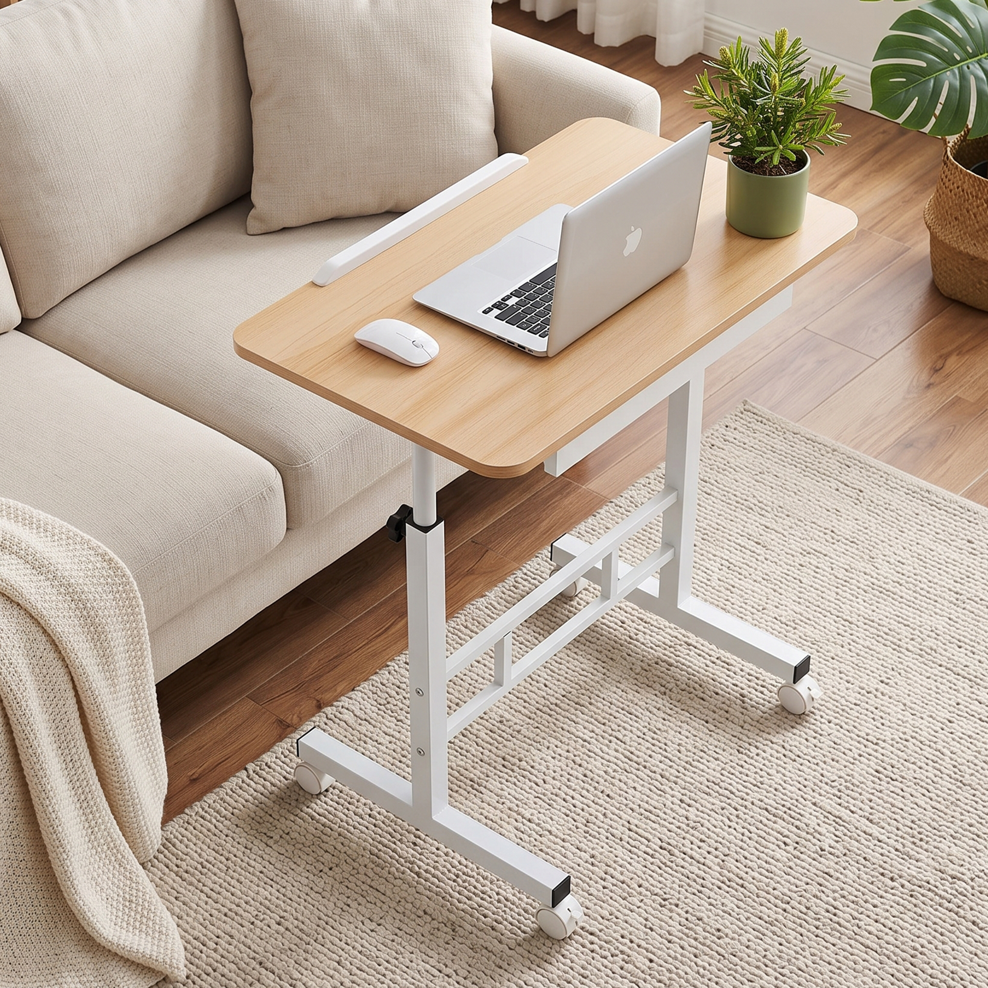 Artiss Adjustable Laptop Desk Mobile Bedside Table Hidden Storage Wood Awezingly