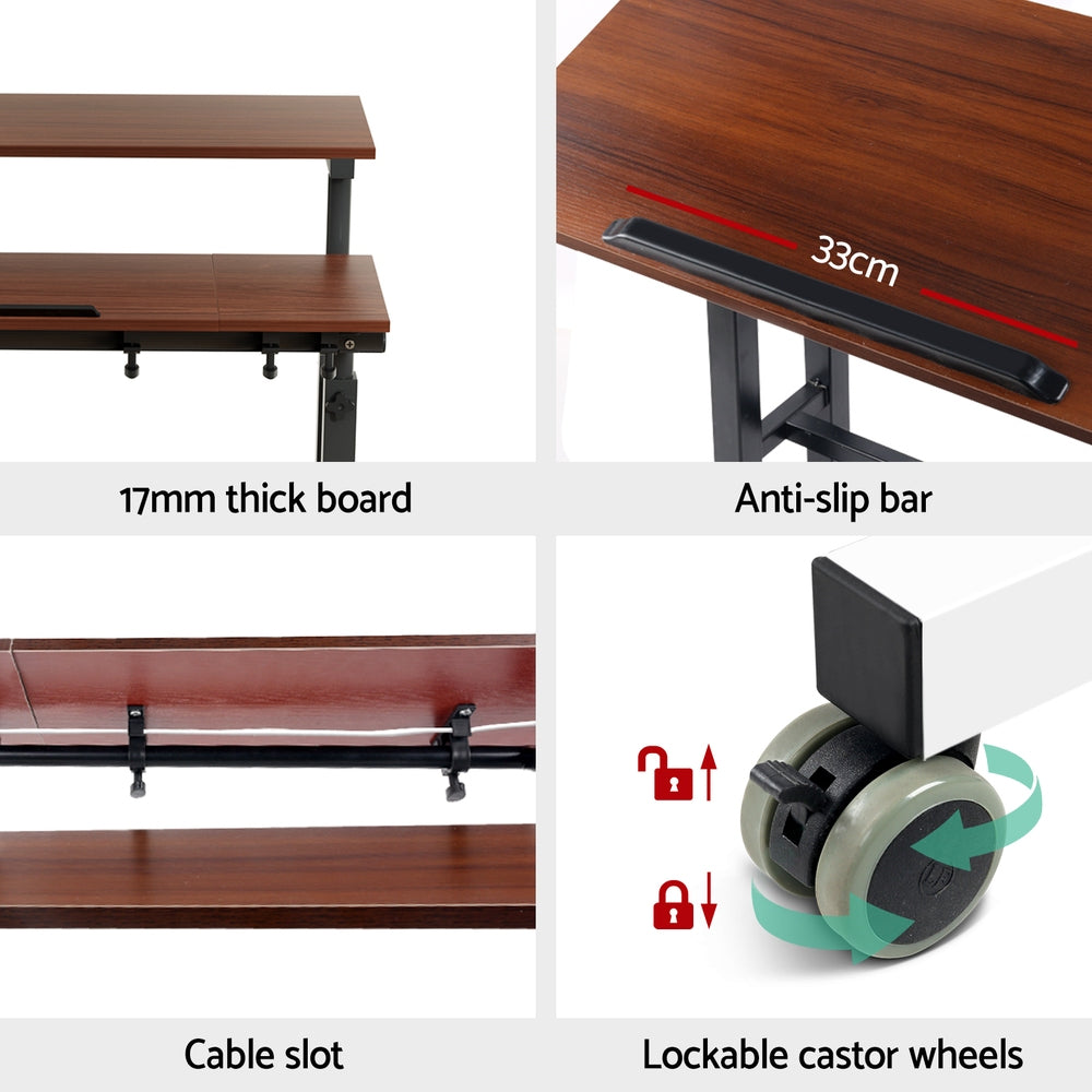 Mobile Twin Laptop Desk - Dark Wood Does not apply