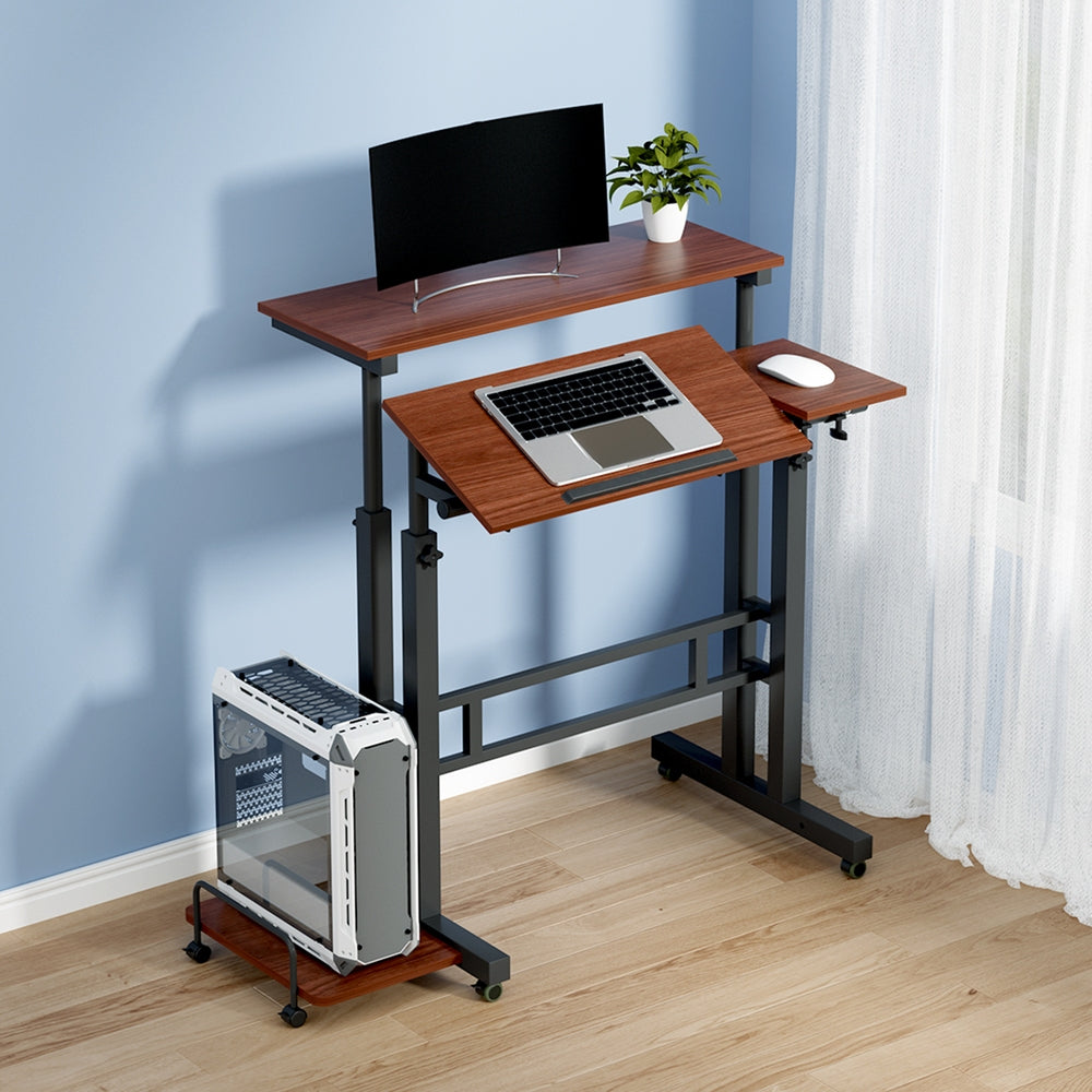 Mobile Twin Laptop Desk - Dark Wood Does not apply