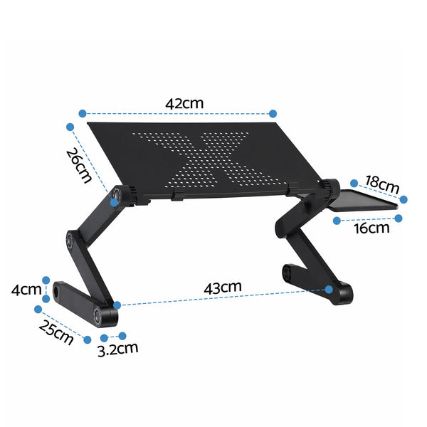 Artiss Laptop Stand Aluminium Computer Riser Foldable Lap Desk Bed Table Black Artiss