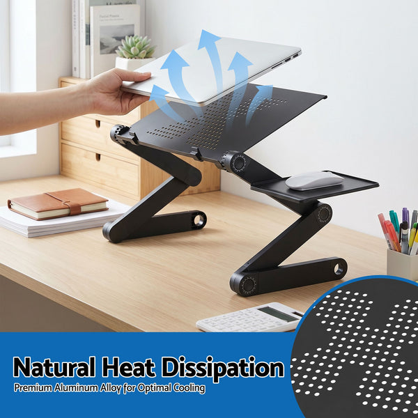 Artiss Laptop Stand Aluminium Computer Riser Foldable Lap Desk Bed Table Black Artiss