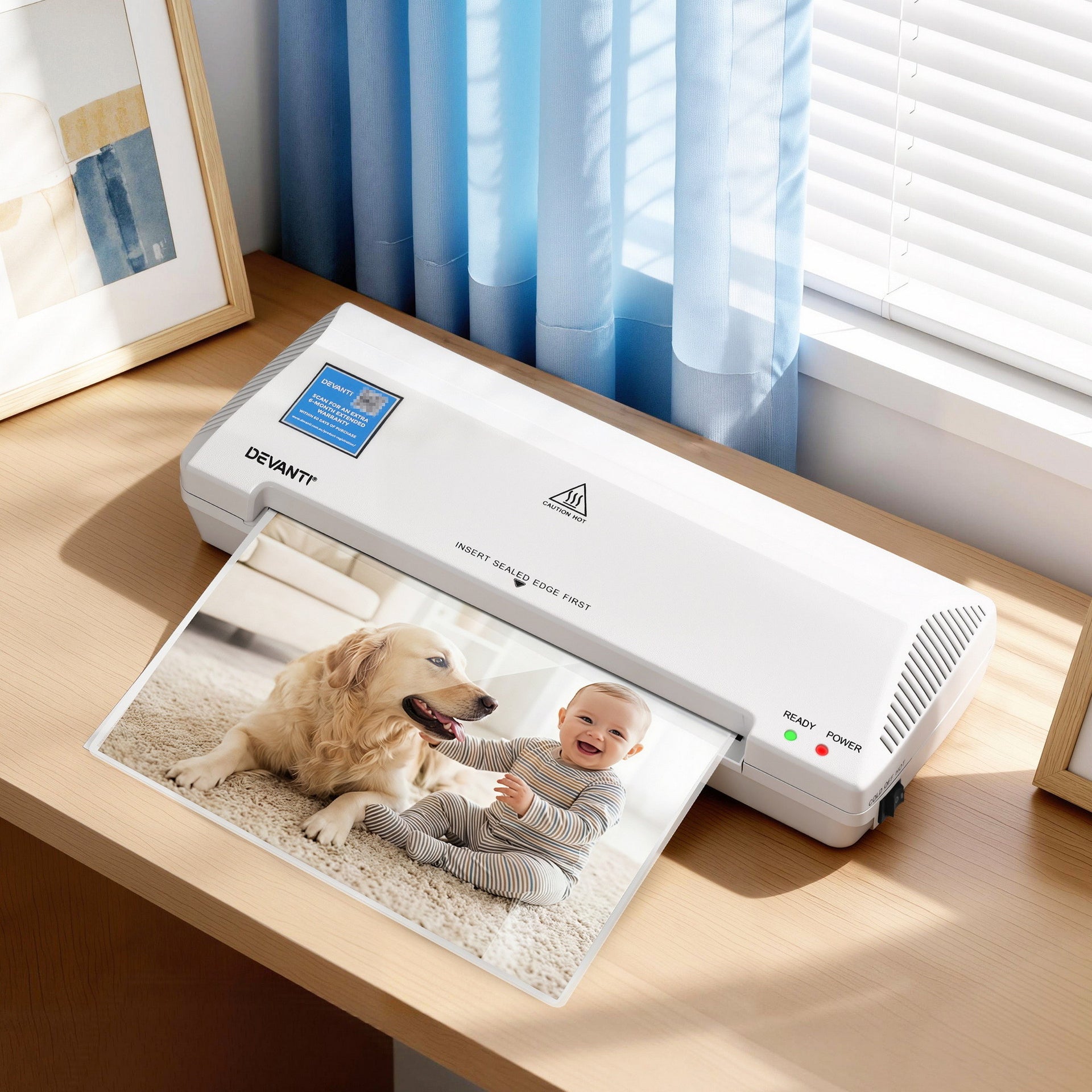 Devanti A4 Laminator Machine, Hot & Cold Thermal Fast Lamination Anti-Jam Laminator for Office School Home Document Photo Card Handmade A4 A5 A6, White Awezingly
