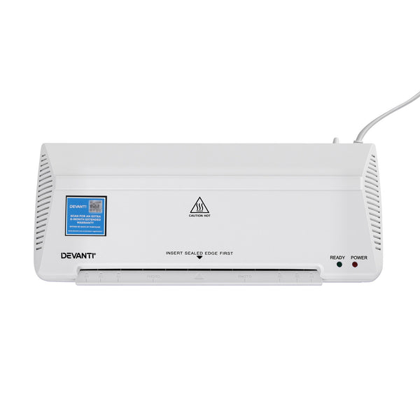 Devanti A4 Laminator Machine, Hot & Cold Thermal Fast Lamination Anti-Jam Laminator for Office School Home Document Photo Card Handmade A4 A5 A6, White Awezingly